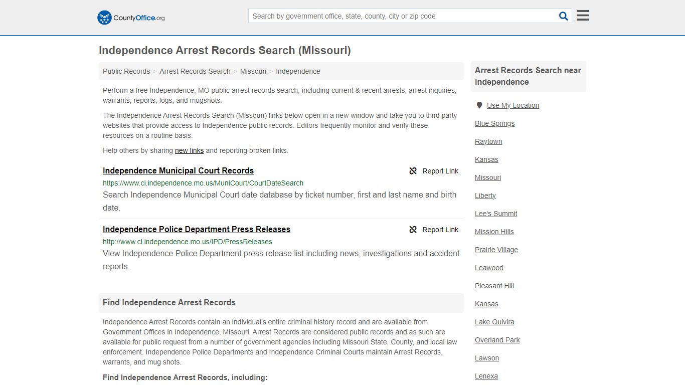 Independence Arrest Records Search (Missouri) - County Office